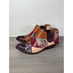 COACH Patchwork Bandit printed leather ankle boots booties size 5.5 Floral Boho